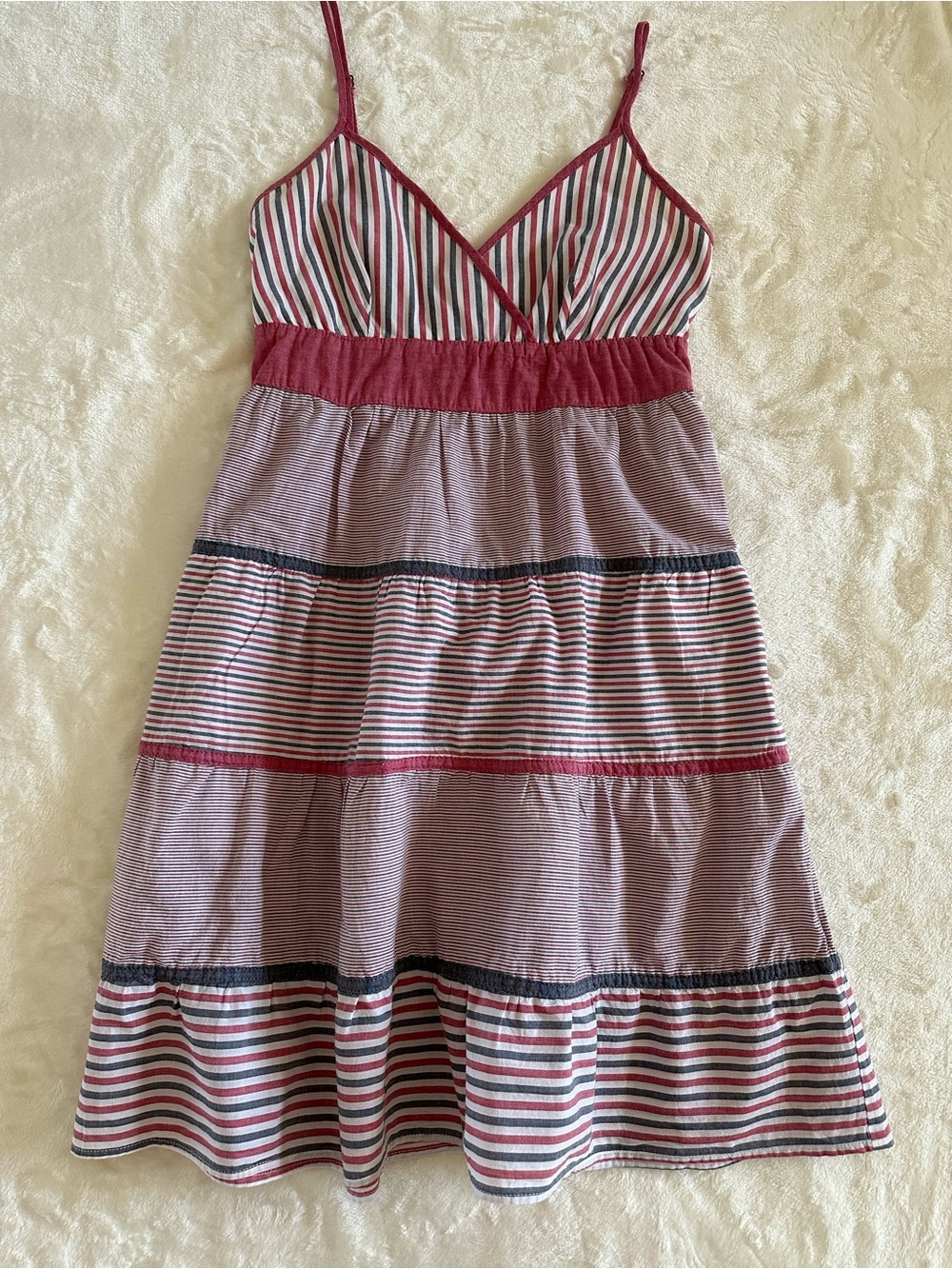 Mango Striped Cotton Tiered Bow Back Dress Size M